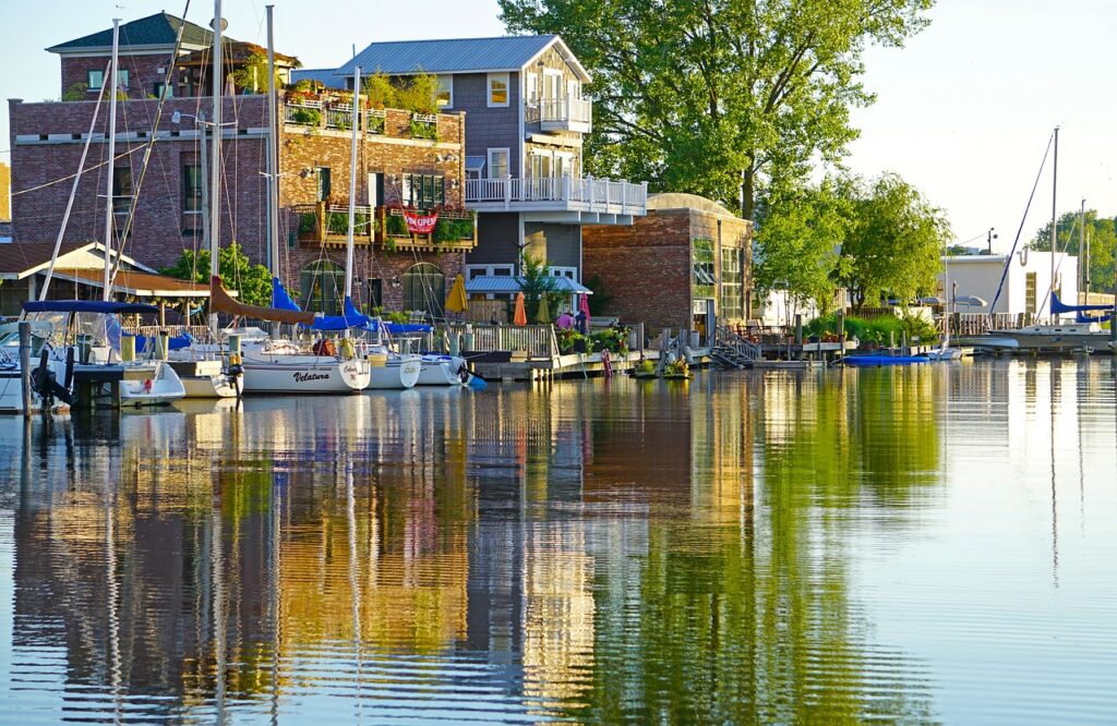 benton harbor, canal, sailboats